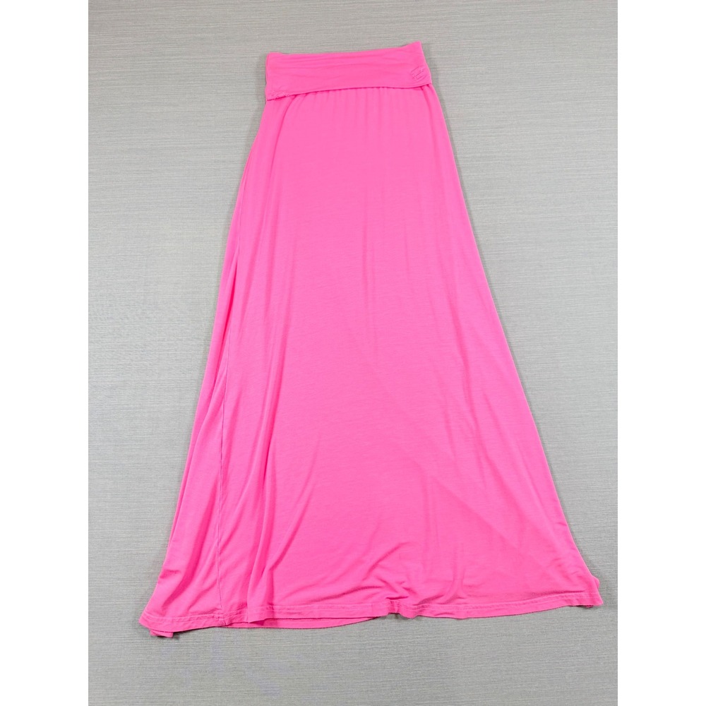 PattyCandy Womens Pink Fold Over Waist Jersey Knit Maxi Skirt XS